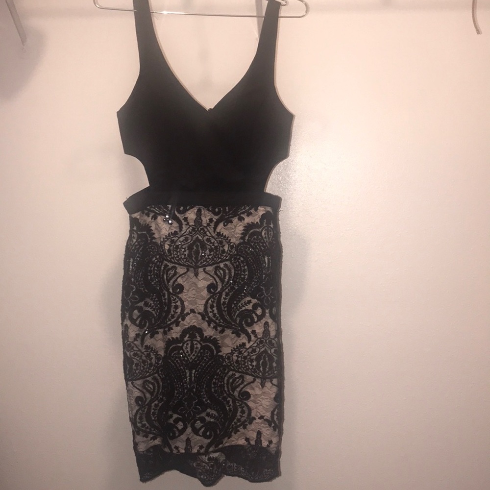 Black and cream cocktail dress.